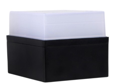 The Cubie cube: a frosted light cube on a black base